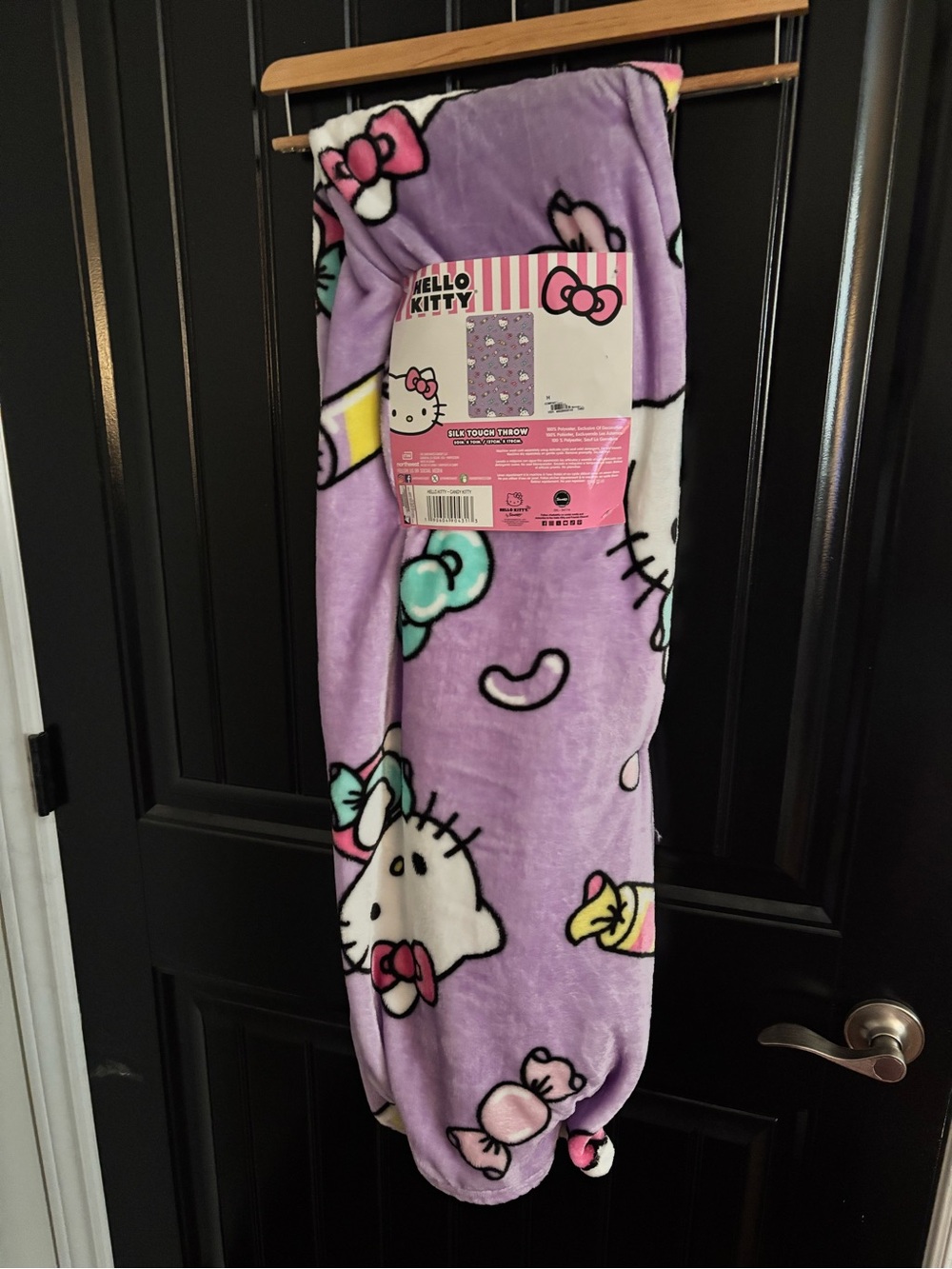 Hello Kitty Purple Plush Throw Blanket with Pastel Bows and Candy